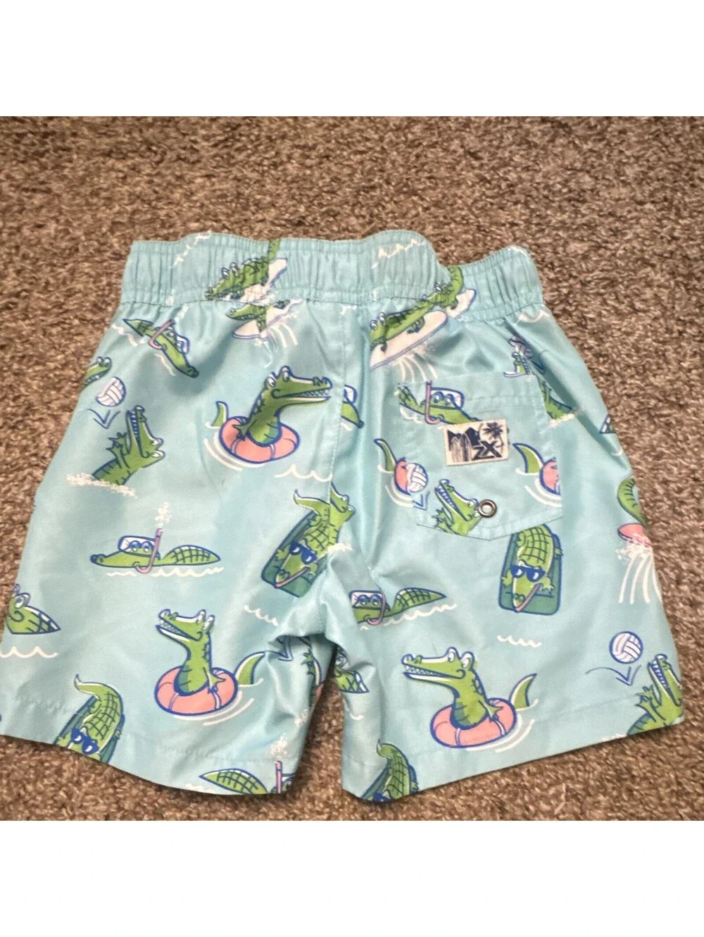ZeroXposur Boys Swim Trunks 5/6 Blue Alligator Print Drawstring Recycled [COPY]